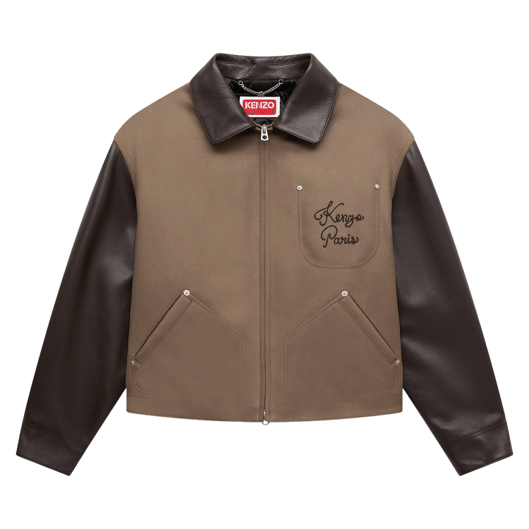 Kenzo Paris Chainstitch Leather Wool Blouson 'Taupe'