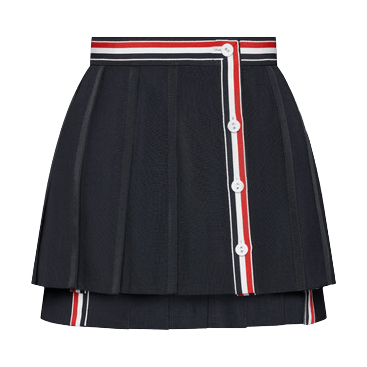 Thom Browne Mini Button Front Pleated Wrap Skirt 'Black'