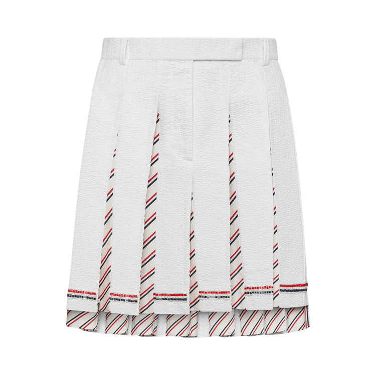 Thom Browne RWB Bugle Bead Tipping Low Rise Pleated Skirt 'White'