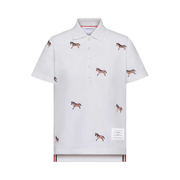 Thom Browne Horse Embroidery Short-Sleeve Polo 'White'