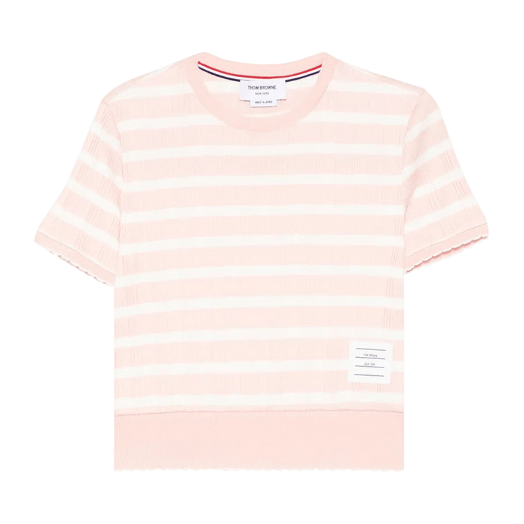 Thom Browne Rib Cuff Scallop Edge Stripe Rib Tee 'Pink/White'