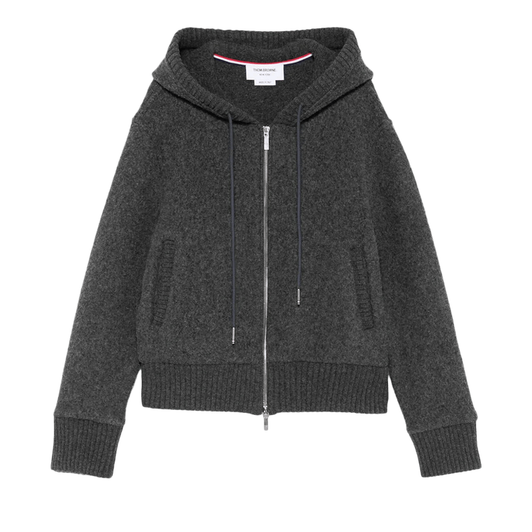 Thom Browne Wool Fleece Zip Up Hoodie 'Charcoal'