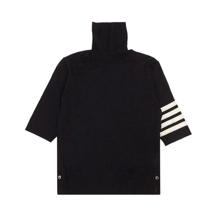Thom Browne Relaxed Fit Short-Sleeve Turtleneck In Fine Merino Wool with 4 Bar Stripes 'Navy'