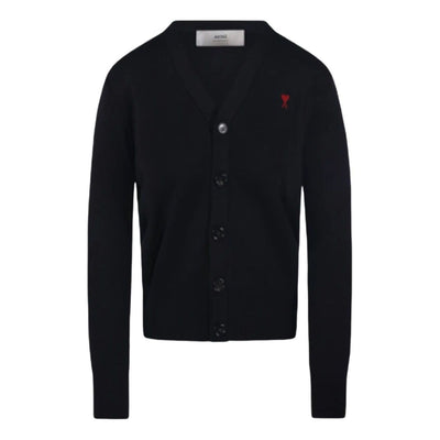 (WMNS) AMI Small Heart Logo Slim Fit Cardigan 'Black Red'