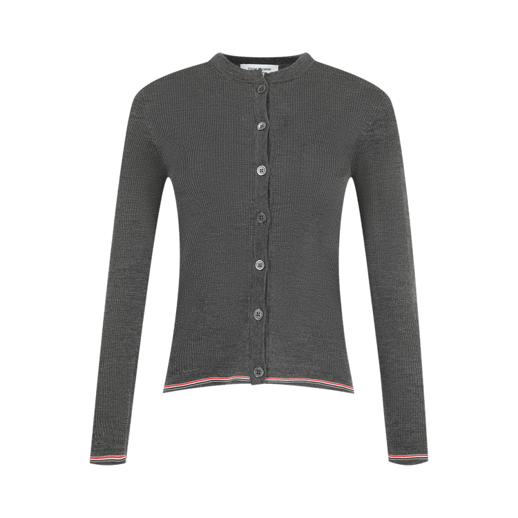 Thom Browne Rib Stitch Crew Neck Cardigan 'Medium Grey'