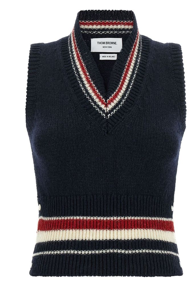 Thom Browne Hector Striped V-Neck Knitted Vest