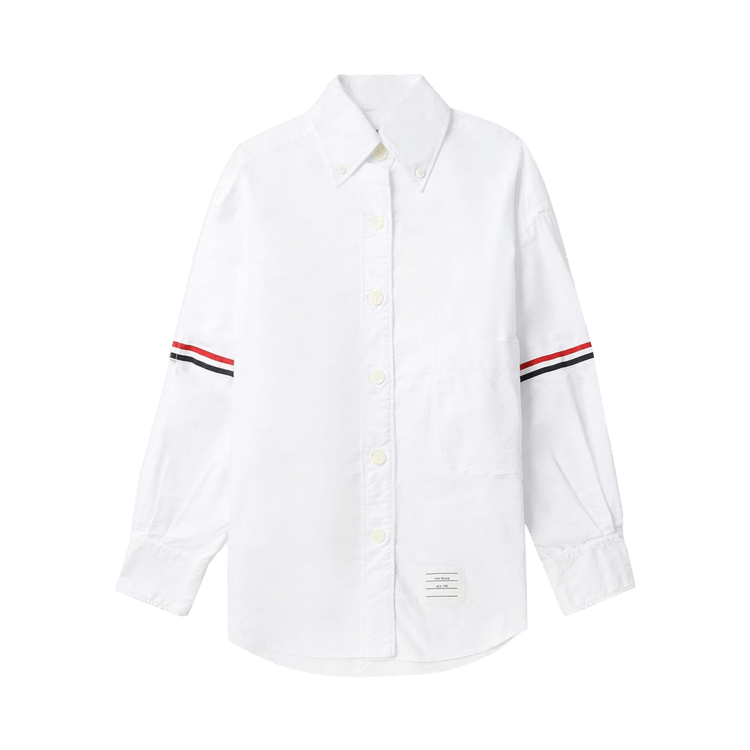 Thom Browne Supersized Point Collar Shirt with RWB Grosgrain Armbands In Oxford 'White'