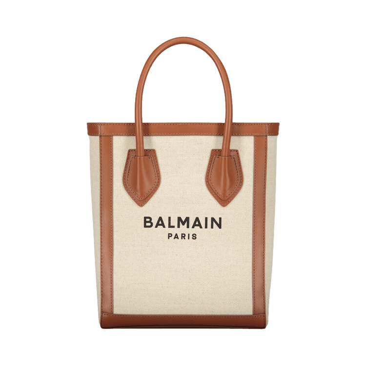 Balmain Leather Trimmed Canvas Tote Bag 'Ivory'