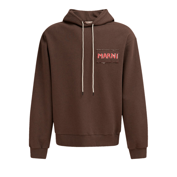 Marni Logo Printed Drawstring Hoodie 'Coffee'