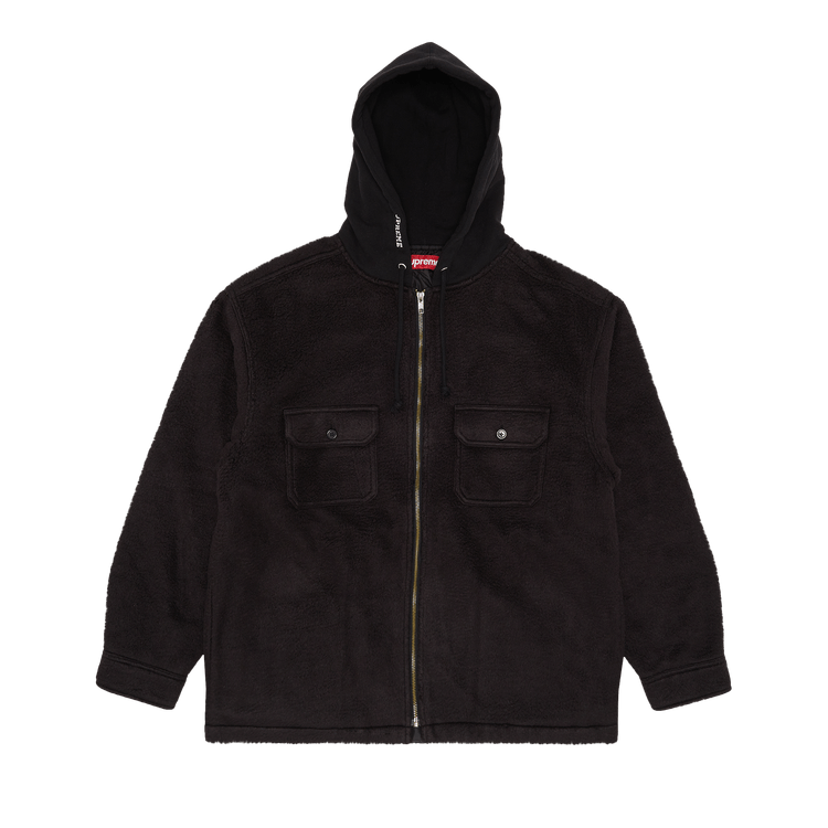 Supreme Fleece Zip Up Hooded Shirt 'Black'