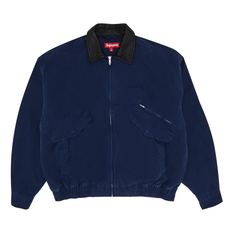 Supreme Leather Collar Utility Jacket 'Navy'