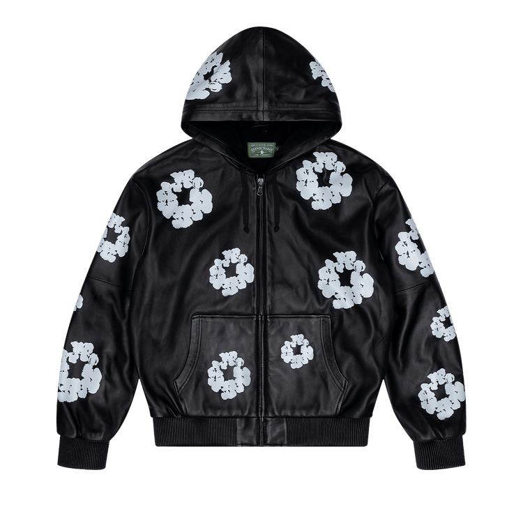 Denim Tears Leather Cotton Wreath Zip Hoodie 'Black'