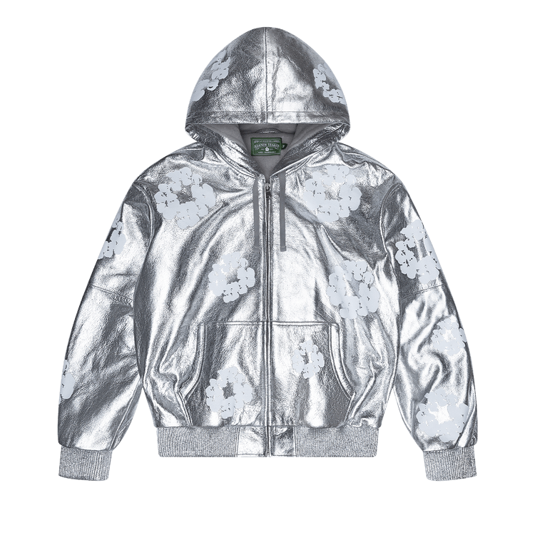 Denim Tears Leather Cotton Wreath Zip Hoodie 'Silver'