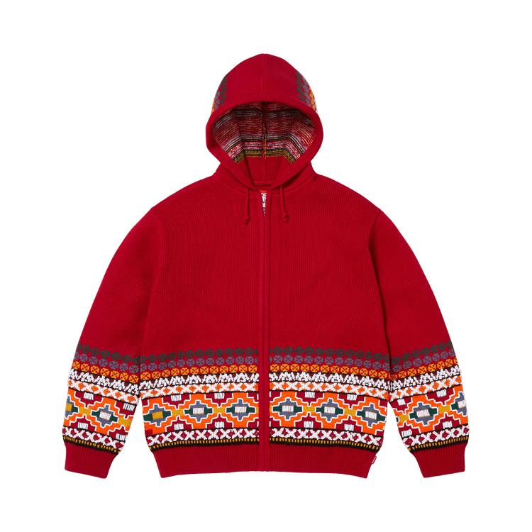 Supreme Beaded Zip Up Hooded Sweater 'Red'