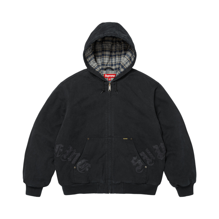 Supreme Leather Appliqué Hooded Work Jacket 'Black'