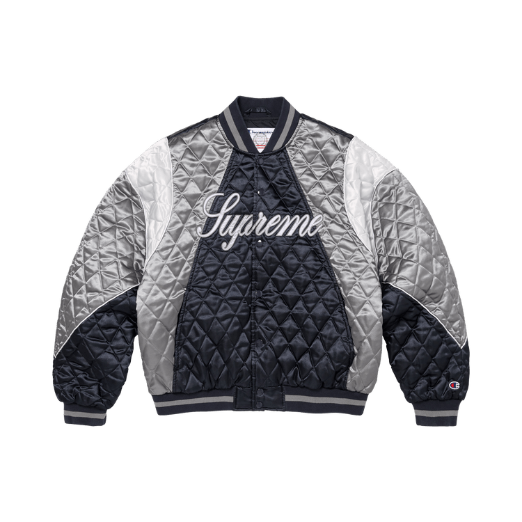 Supreme x Champion Quilted Satin Varsity Jacket 'Navy'