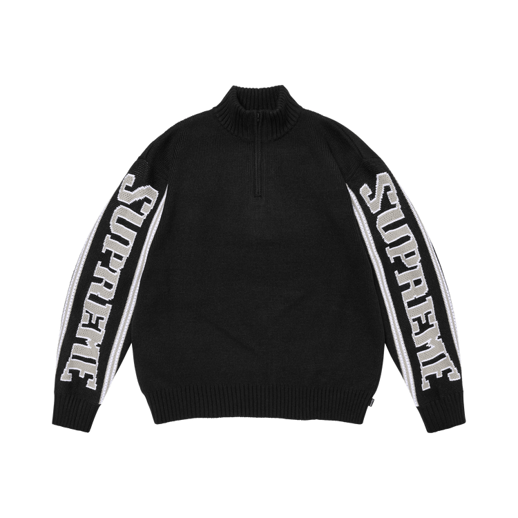 Supreme Jacquard Sleeve Half Zip Sweater 'Black'
