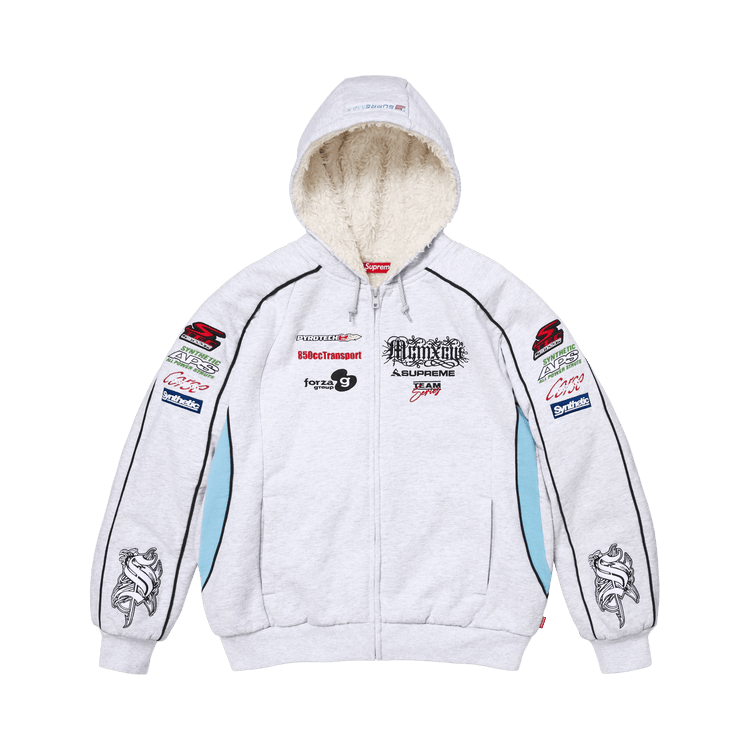 Supreme Racing Lined Zip Up Hooded Sweatshirt 'Ash Grey'