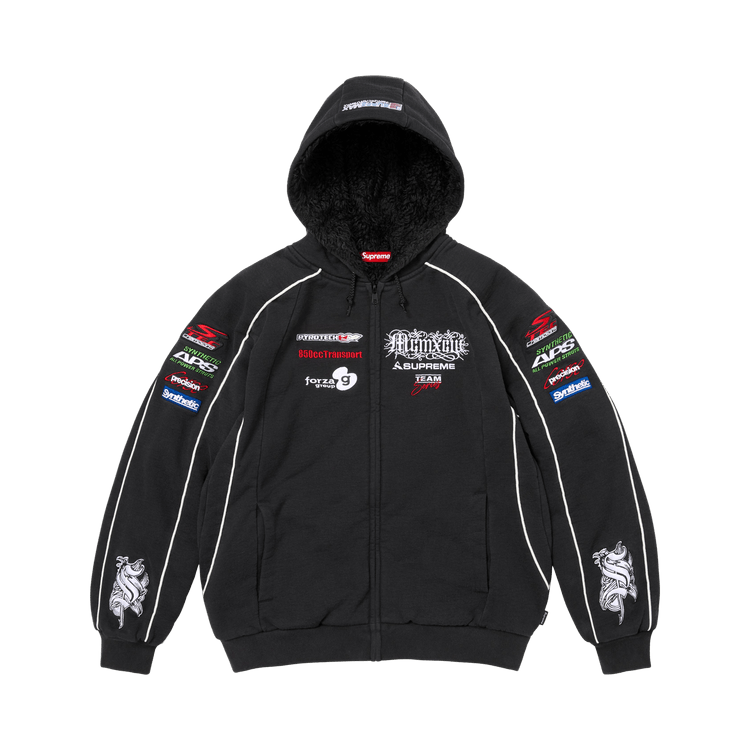 Supreme Racing Lined Zip Up Hooded Sweatshirt 'Black'