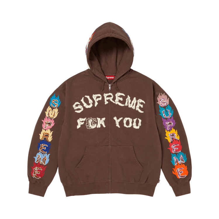 Supreme Fuck You Zip Up Hooded Sweatshirt 'Brown'