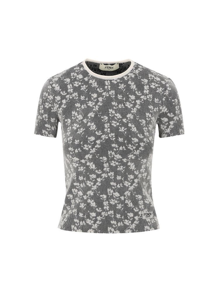 Fendi Floral Motif Jacquard Short Sleeved T-Shirt