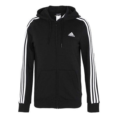 (WMNS) adidas Contrasting Colors Stripe Sports Hooded Jacket Autumn Black