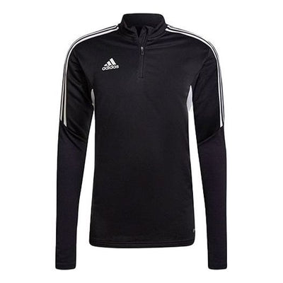 Men's adidas Condivo 22 Logo Stripe Half Zipper Training Long Sleeves Japanese Version Black T-Shirt