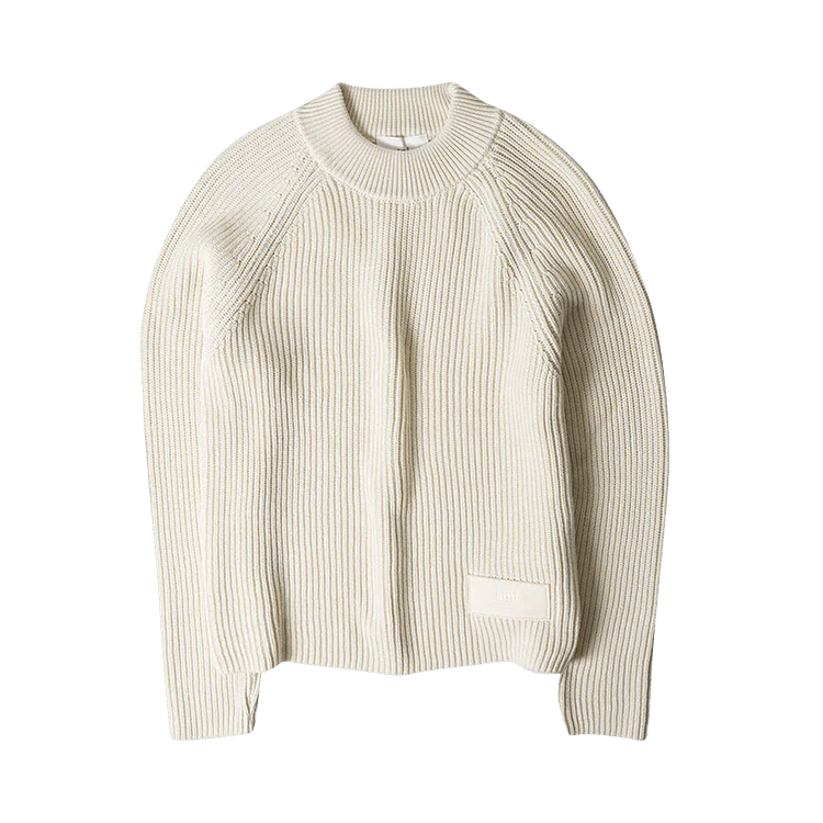 Ami Logo Label Ribbed Crewneck 'Ivory'
