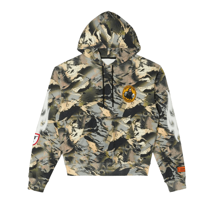 Heron Preston Hoodie Camo Flaming Sleeve 'Camou Green'