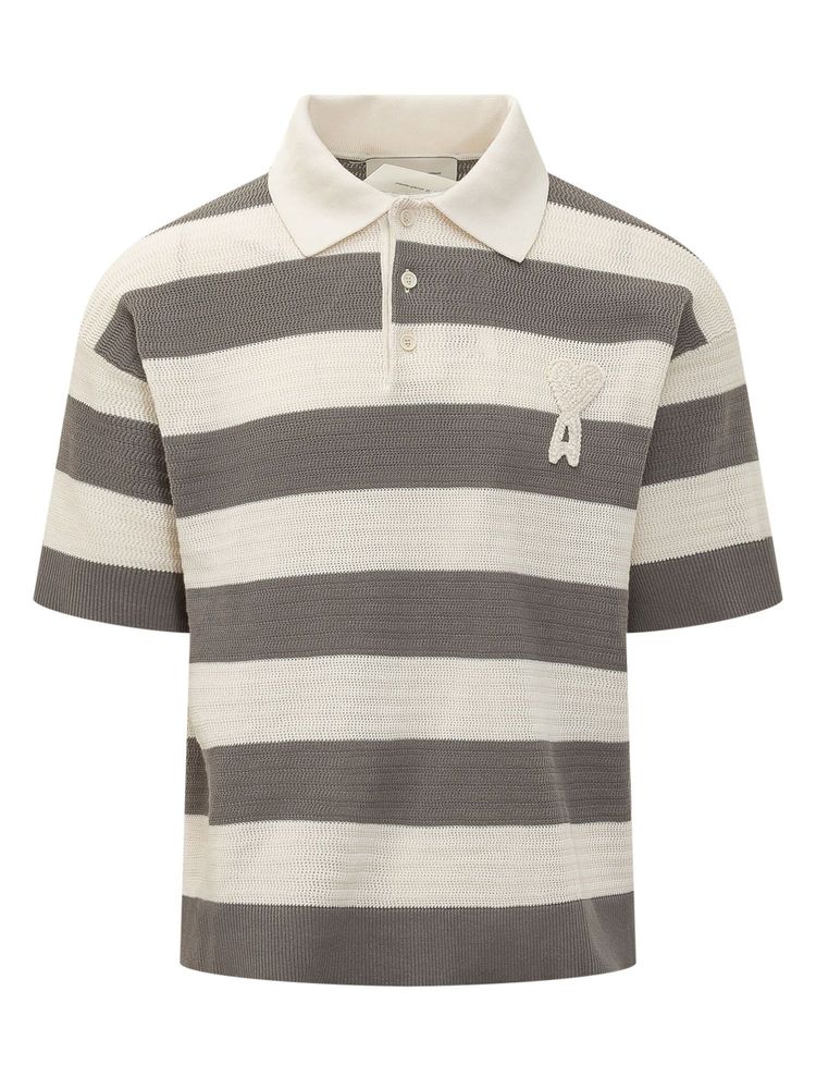 AMI Striped Logo Short-Sleeve Polo Shirt