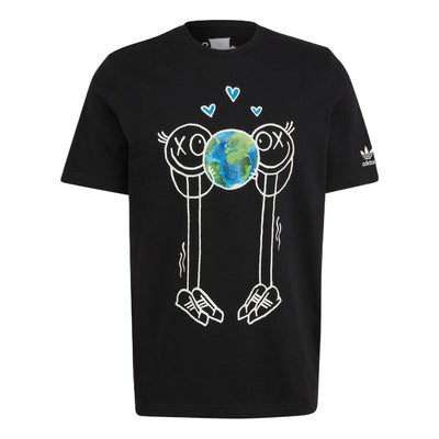 Men's adidas originals Cartoon Pattern Printing Logo Round Neck Short Sleeve Black T-Shirt