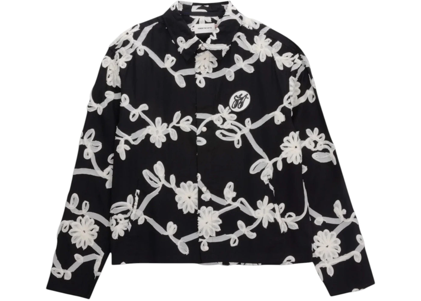 Honor The Gift Floral Ribbon Button Up Shirt Black