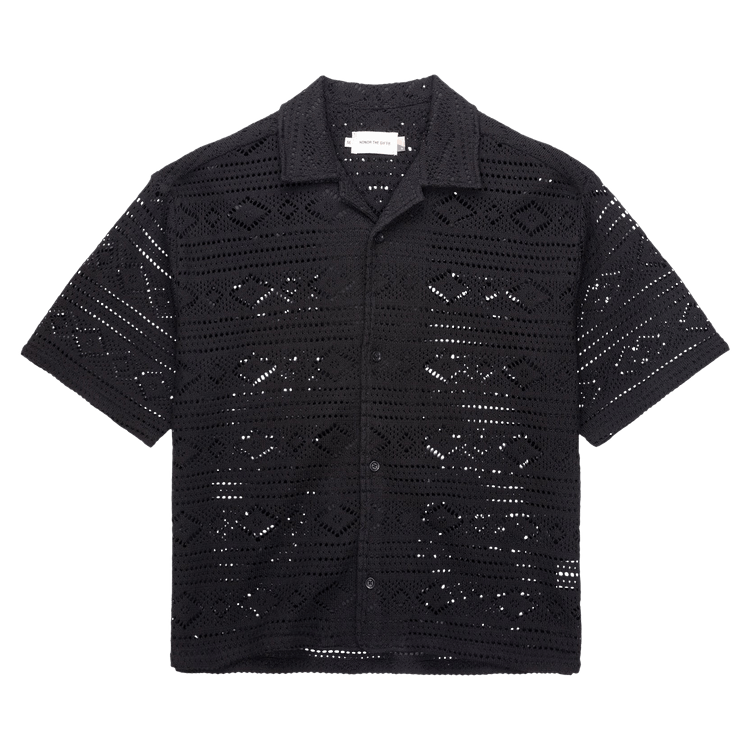 Honor The Gift Pointelle Crochet Camp Collar 'Black'