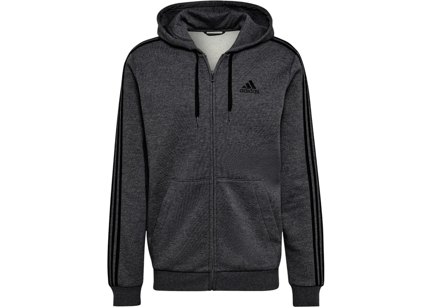adidas Essentials Fleece 3-Stripes Full-Zip Hoodie Dark Grey Heather