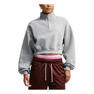 (WMNS) Nike Studio Fleece Medium Weight Oversized 1/4-Zip Cropped Top 'Dark Grey Heather Sail'