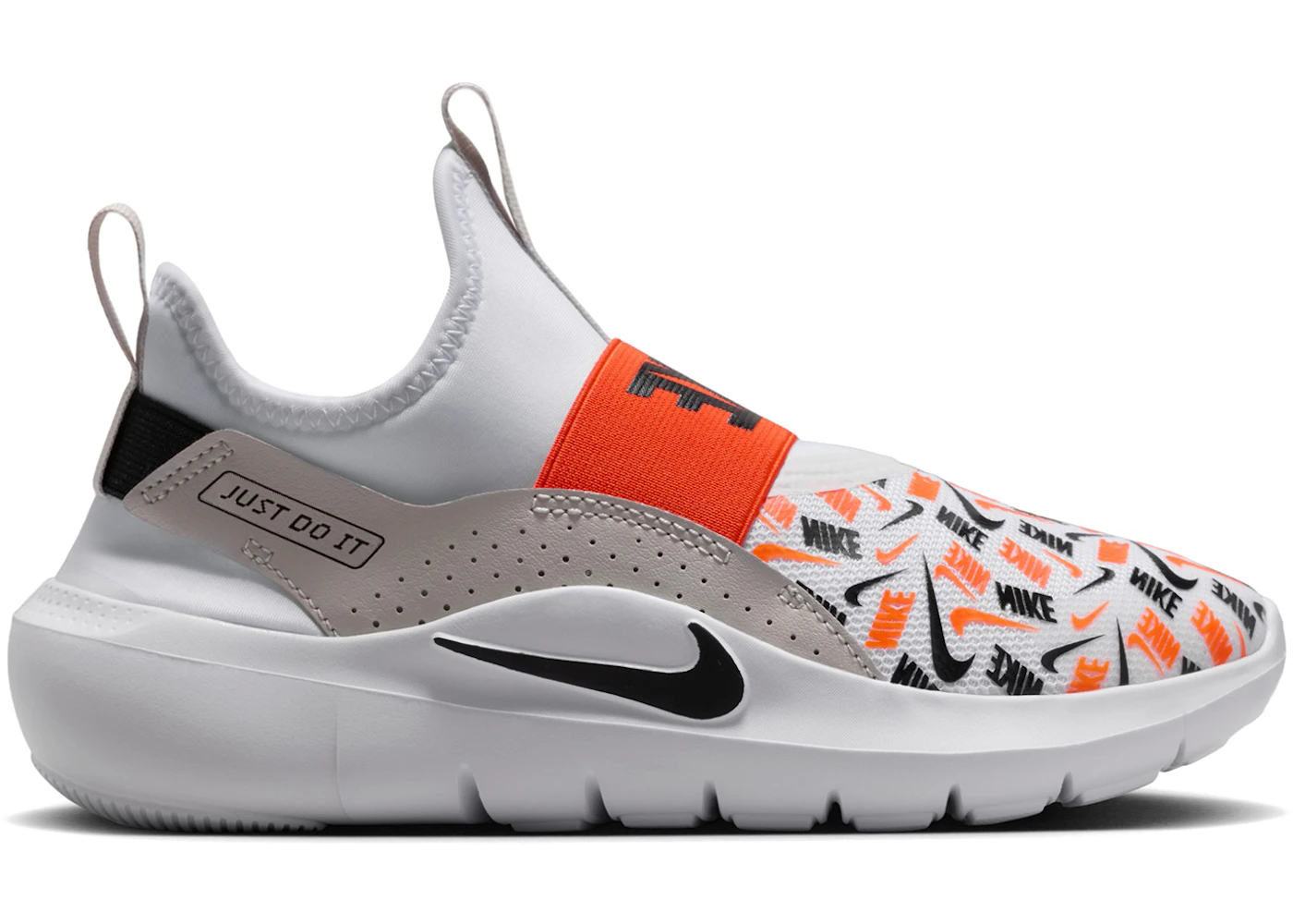 Nike Flex Runner 4 White Safety Orange Black Logo Print (GS)