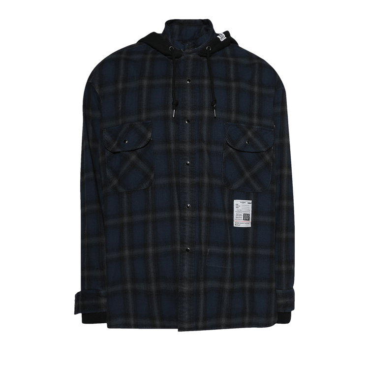 Maison Mihara Yasuhiro Hood Combined Long-Sleeve Check Shirt 'Blue'
