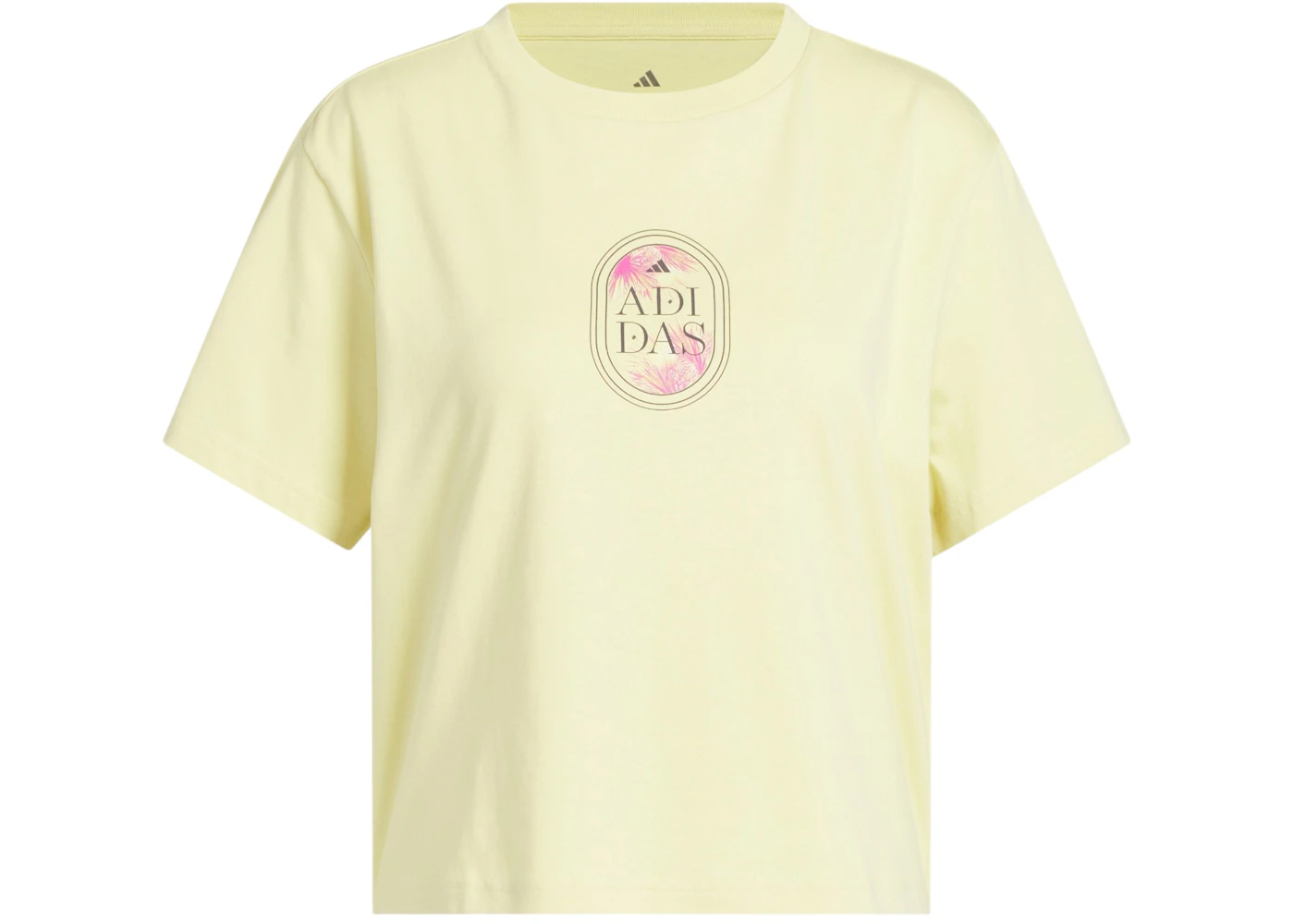 adidas Women's Jet Set Palms Graphic Crop Tee Powder Yellow