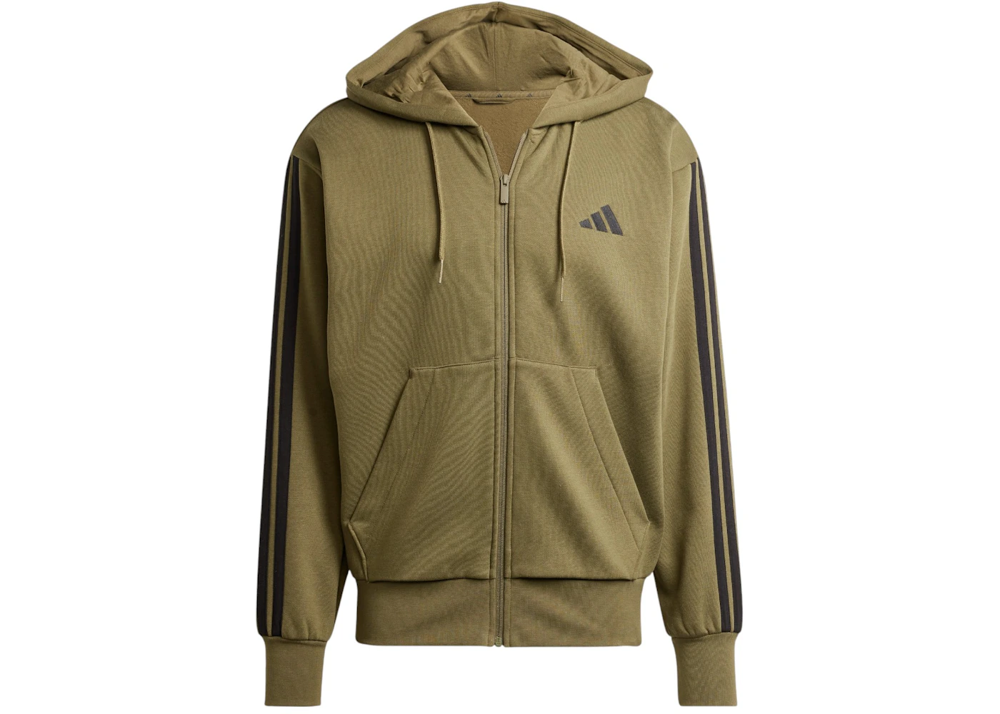 adidas Essentials 3-Stripes Fleece Hoodie Olive Strata Black