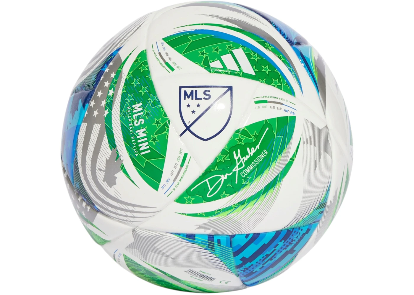 adidas MLS 25 Mini Ball White/Green/Glow Blue/Solar Blue
