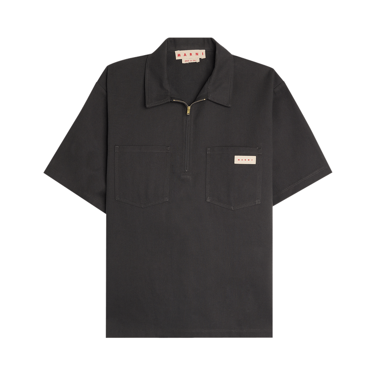 Marni Workwear Gabardine Short-Sleeve Zip Polo 'Granite'