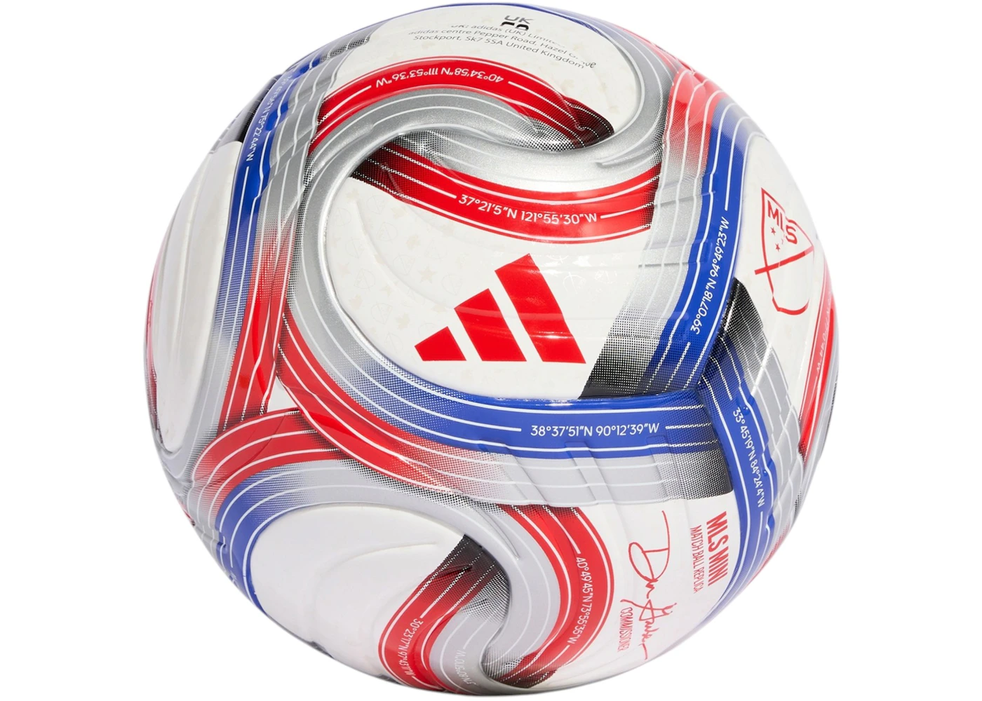 adidas 2026 Major League Mini Ball White/Hi-Res Blue/Red/Iron Metallic