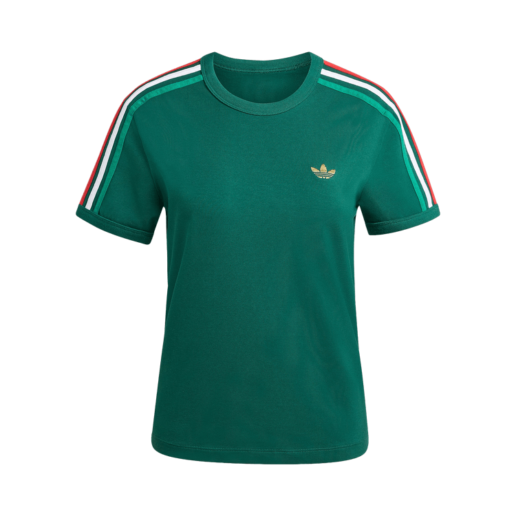 Adidas Originals 3-Stripes Slim Tee 'Team Dark Green/Bold Green/White/Better Scarlet'