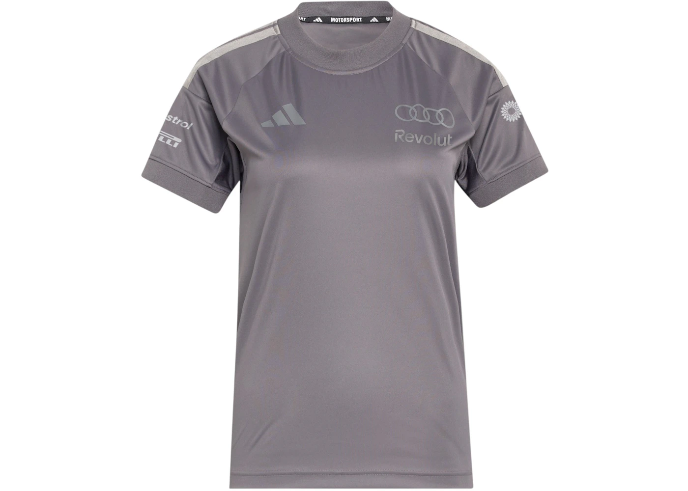 adidas Women's Audi Revolut F1 Team Short Sleeve Driver Replica Jersey Grey Strata/Iron Metallic