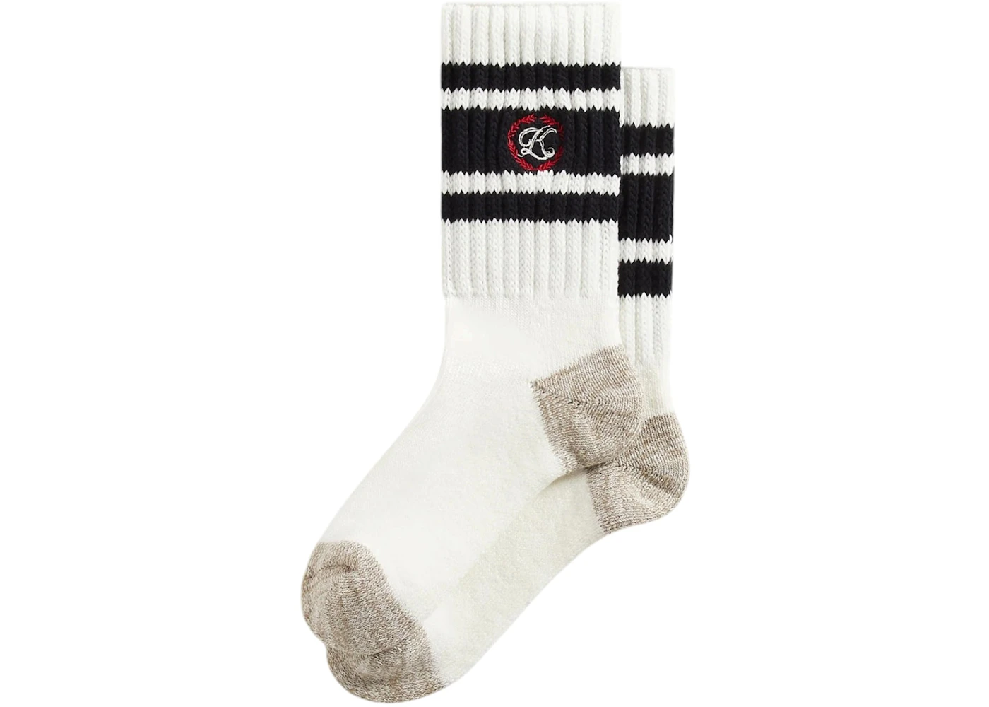 Kith Script K Laurel Stripe Cotton Chunky Crew Socks White