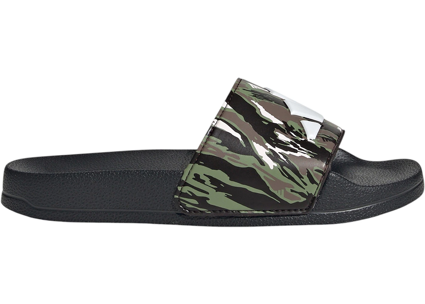 adidas Adilette Shower Logo Sandals Black White Tent Green Camo (GS)