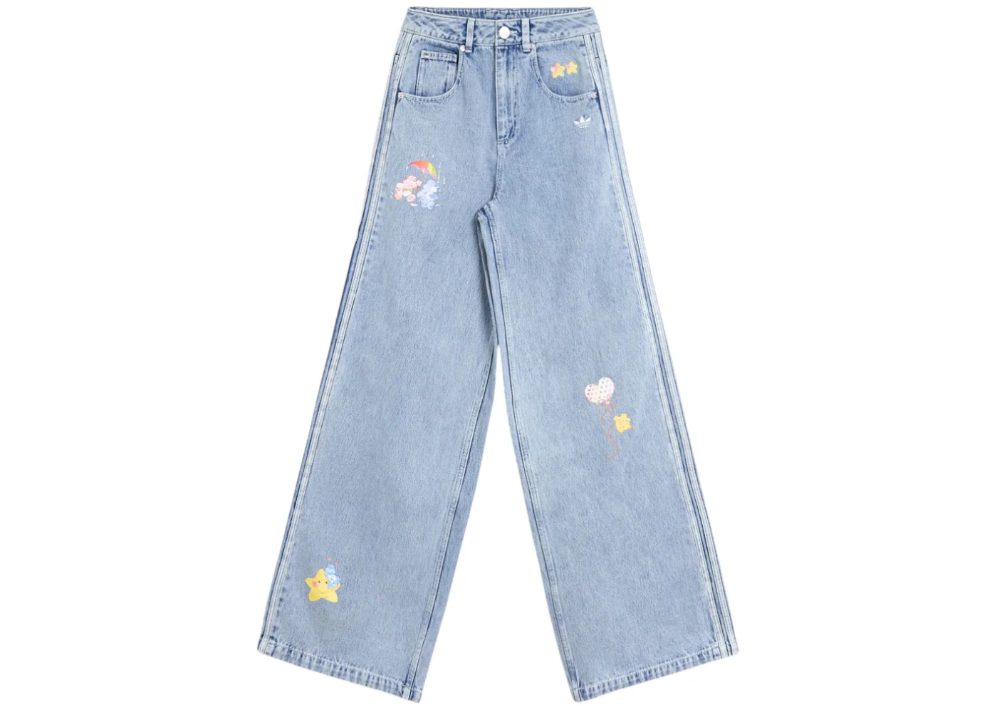 adidas x Care Bears Women's High Rise Wide Leg Denim Jeans Blue