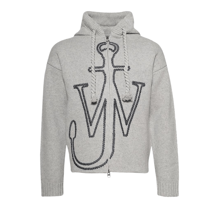 JW Anderson Anchor Embroidery Zipped Hoodie 'Light Grey Melange'