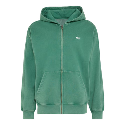 adidas Trefoil Essentials Washed Full Zip Loose Hoodie Asia Sizing 'Collegiate Green'