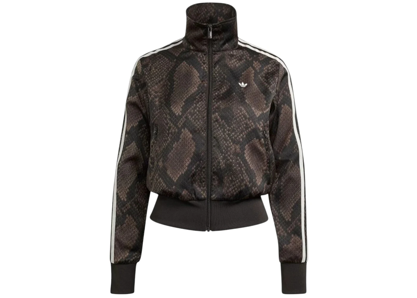 adidas Women's Satin Snake Print Firebird Track Jacket Earth Strata/Aurora Coffee